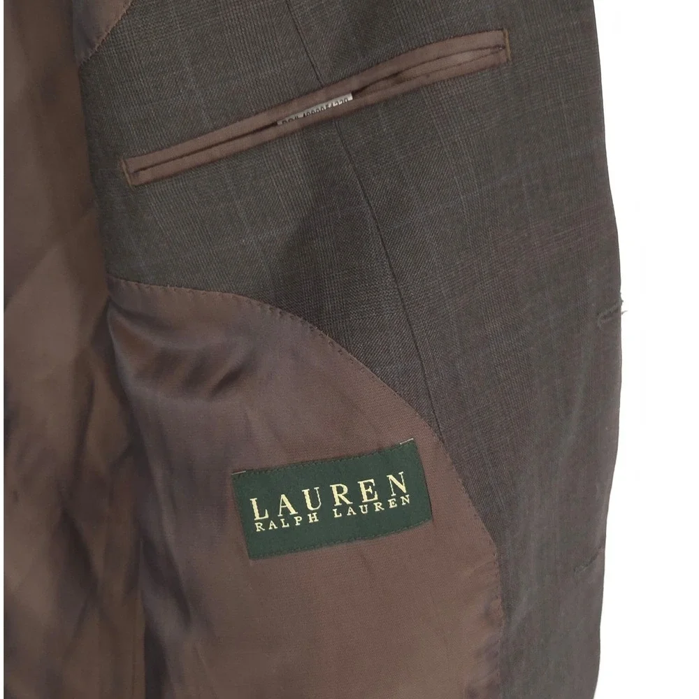 Lauren Ralph Lauren Wool Blazer Men 50R Charcoal Gray-Brown 100% Wool Windowpane